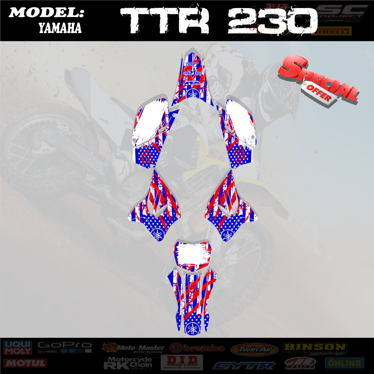 Graphic Decal Kit Sticker 4 Usa Flag 2005 2019 Yamaha Ttr230 Ttr 230 2 Hell Graphics