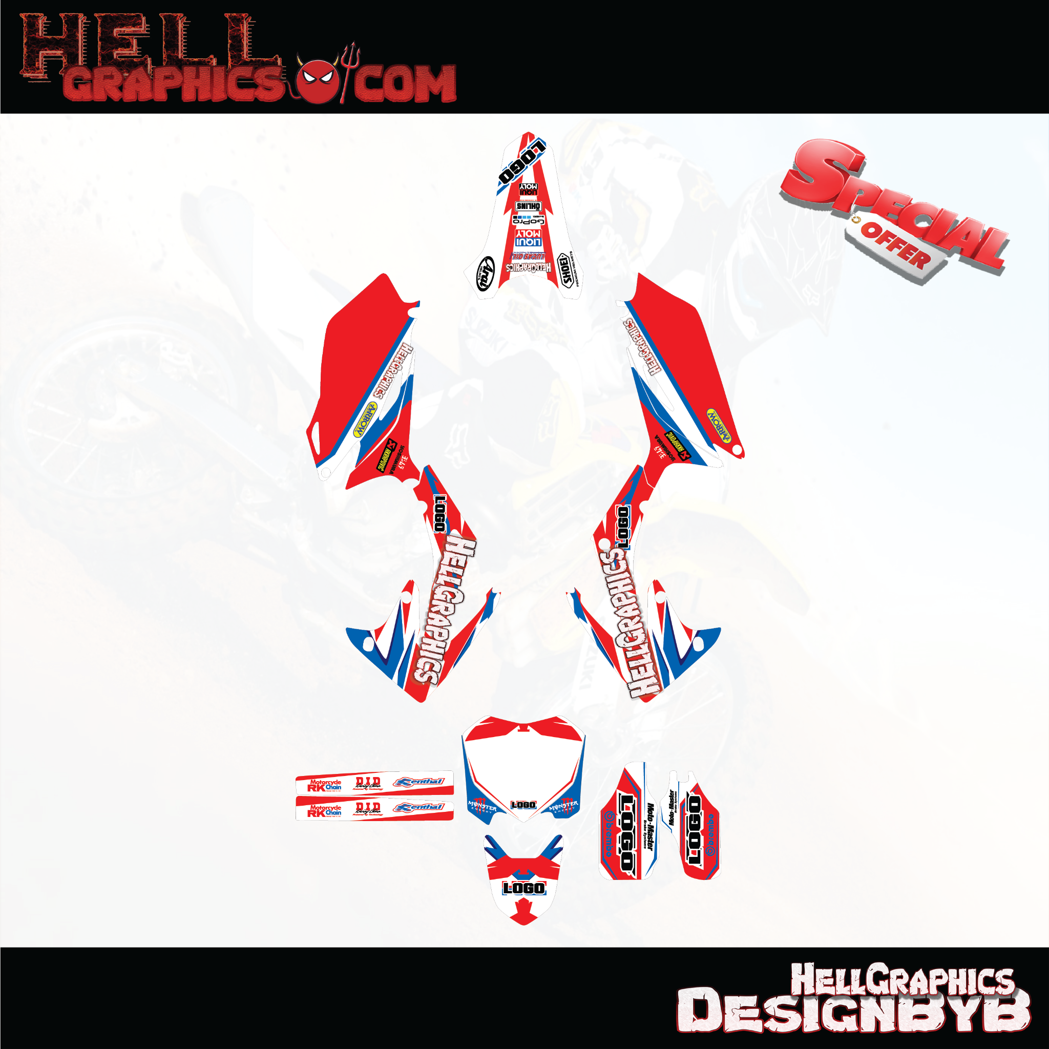 GRAPHICS KIT DECALS STICKERS BLine WhiteRed FITS  HONDA CRF 250R 2010-2013