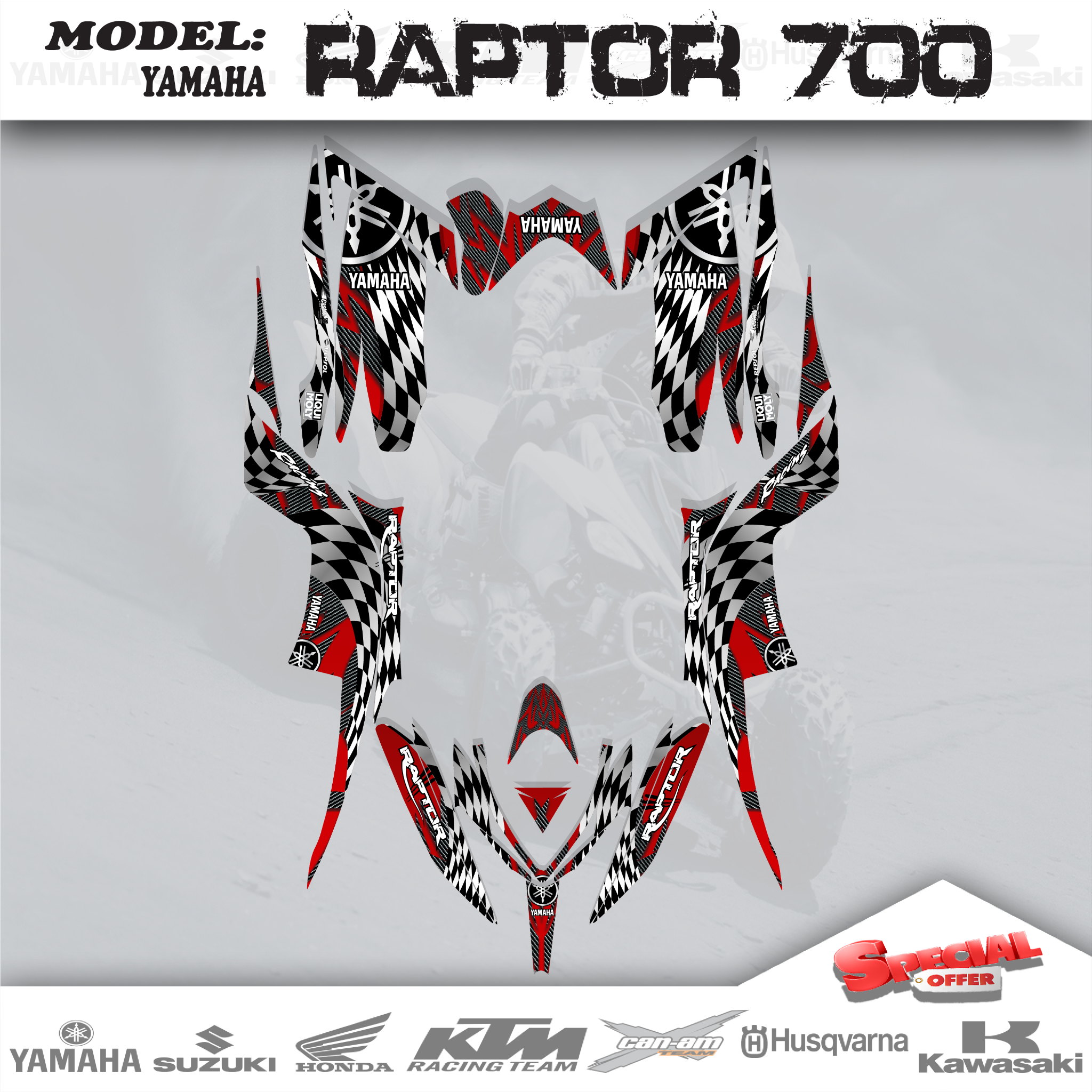 Graphics Kits 3M Decal Decals Stickers For Yamaha Raptor 700 2013-2018 Flame Red