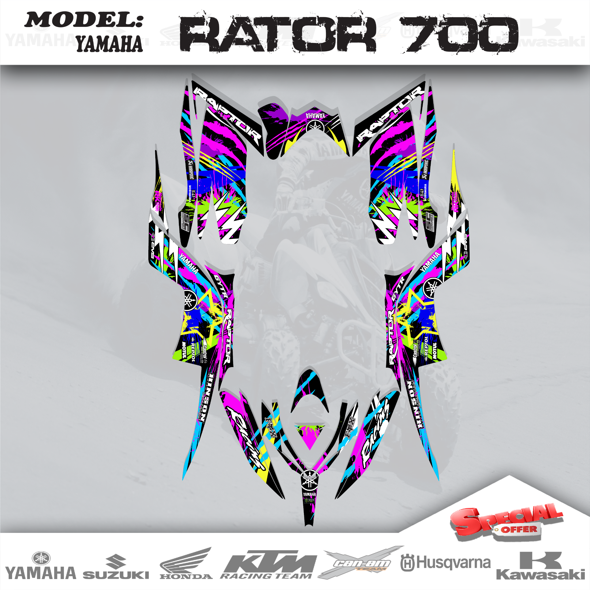 Graphics Kits 3M Decal Decals Stickers For Yamaha Raptor 700 2013-2018 CP