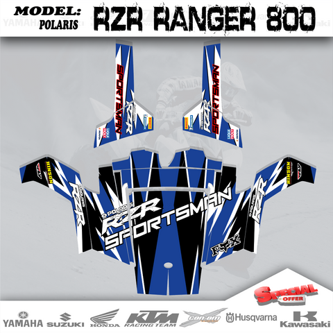 Graphics Kits Decals Stickers Blue 4 Polaris Ranger RZR 570 800 900 2007-2010