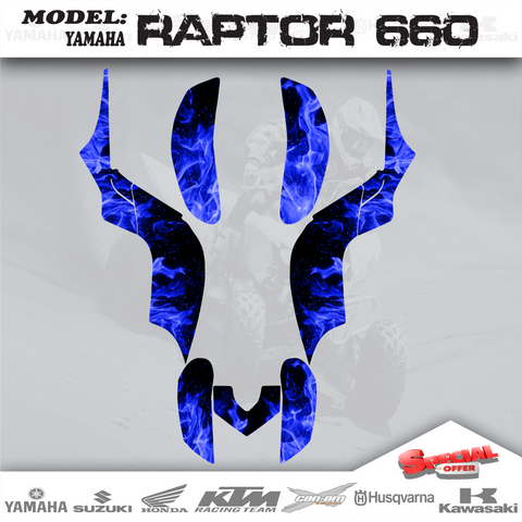 ATV Graphic Kits Decal Decals Stickers Kit Flame Blue 4 Yamaha Raptor 660 01-05