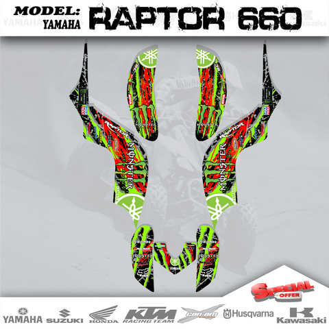 ATV Graphic Kits Decals Stickers Kits Monster Design 4 Yamaha Raptor 660 2001-05