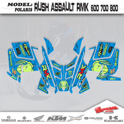 Graphic Decals Kit Blue For Polaris 600 800 RUSH PRO-RMK ASSAULT, INDY 2010-2015