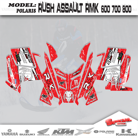 Graphic Decals Kit Red For Polaris 600 800 RUSH PRO-RMK ASSAULT, INDY 2010-2015
