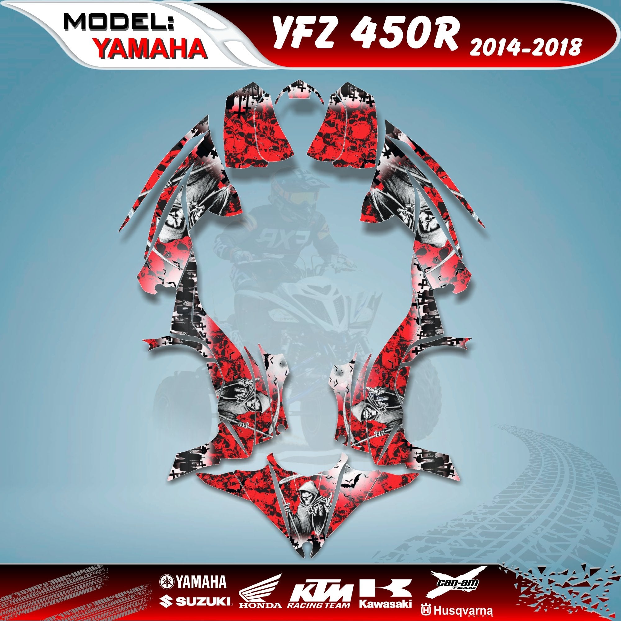 Graphic Decals  Kit  Sticker Reaper Red 4 Yamaha YFZ 450R  YFZ450R  2014-2018