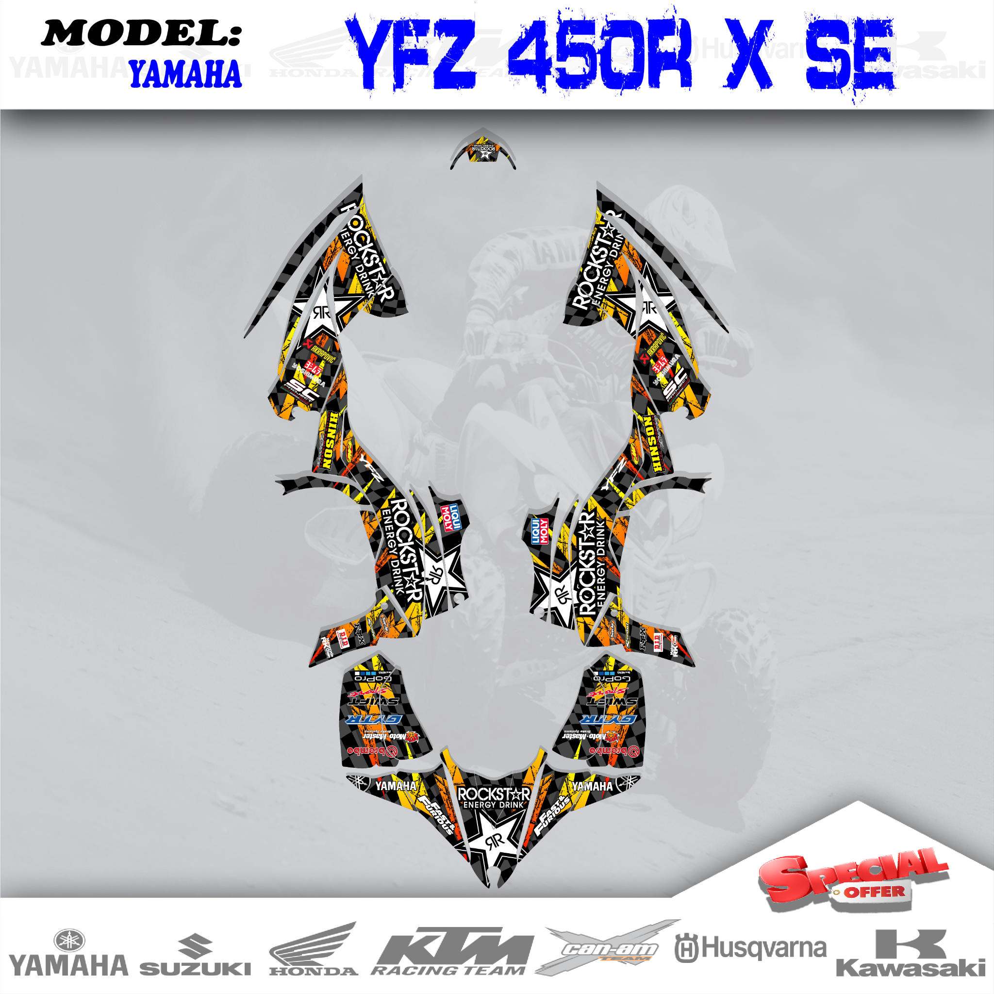 Graphic Decals Kit Sticker Rockstar Fit Yamaha YFZ 450R X SE YFZ450R 2014-2018