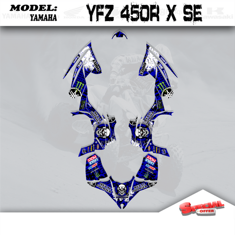 Graphic Decals Kit Sticker Skull Blue 4 Yamaha YFZ 450R X SE YFZ450R 2014-2018