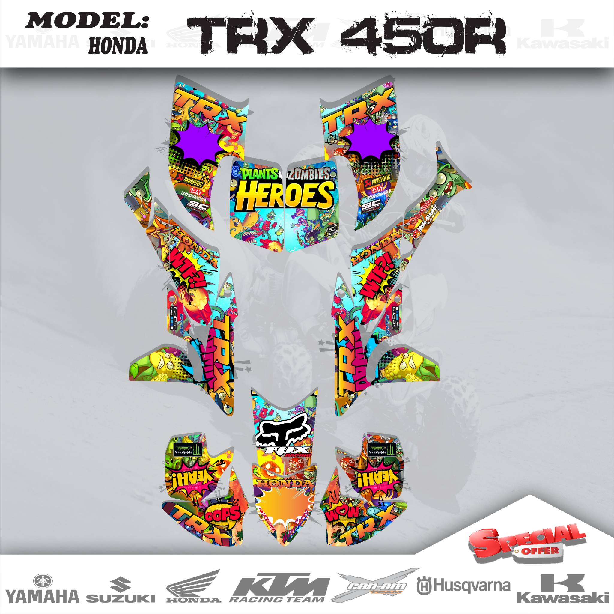 ATV Graphics Kits Decals Stickers Plants Zombies 4 Honda TRX 450R  2005-2008