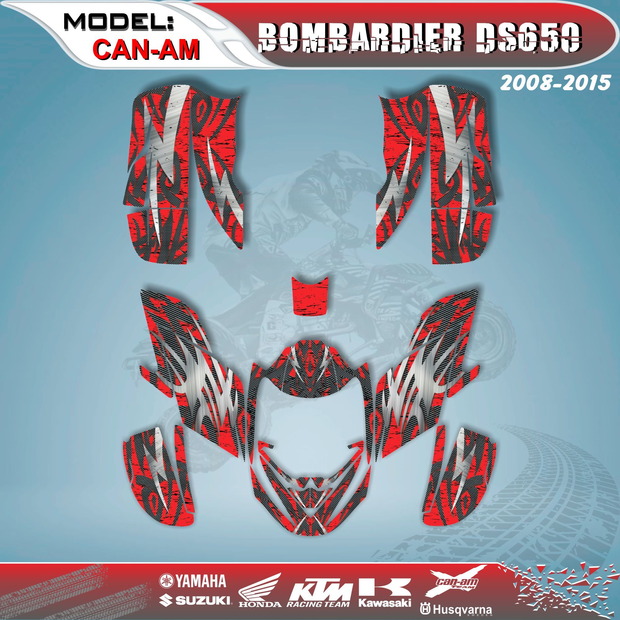 ATV Graphics Kits Decal Decals Stickers Red 4 Can Am Bombardier DS650 2008-2015