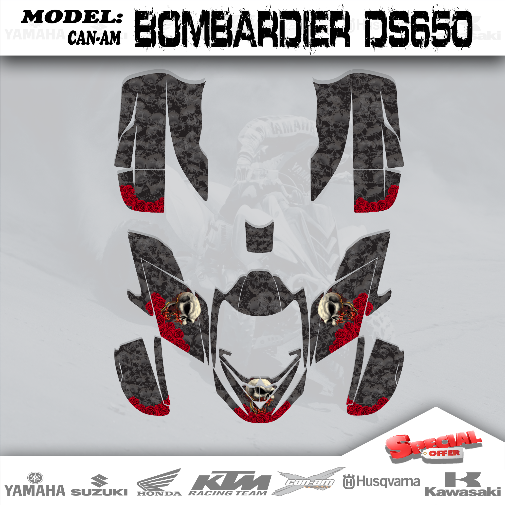 ATV Graphics Kits Decals Sticker Skull 4 Can Am Bombardier DS650 08-15