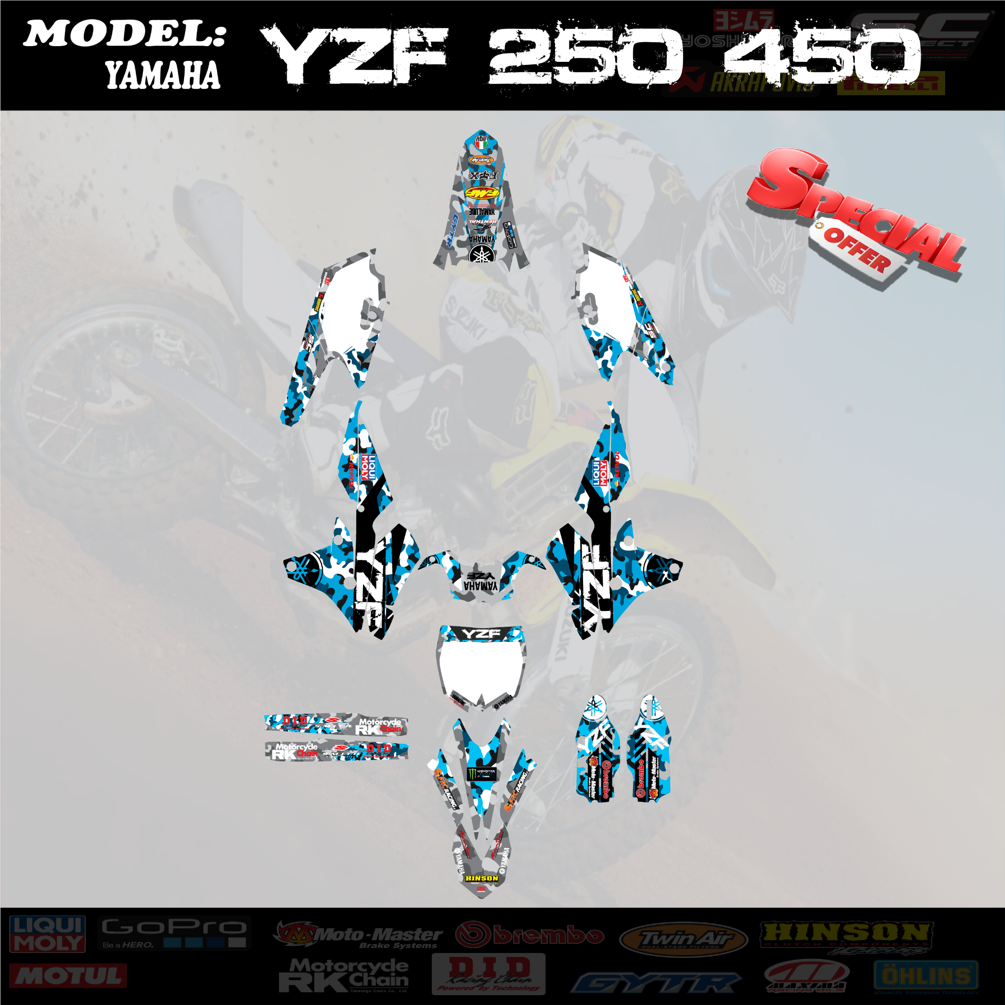 Graphics Kits Decals LightBlue Race team 4 Yamaha YZF 250 450 YZ 250F 450F 14-17