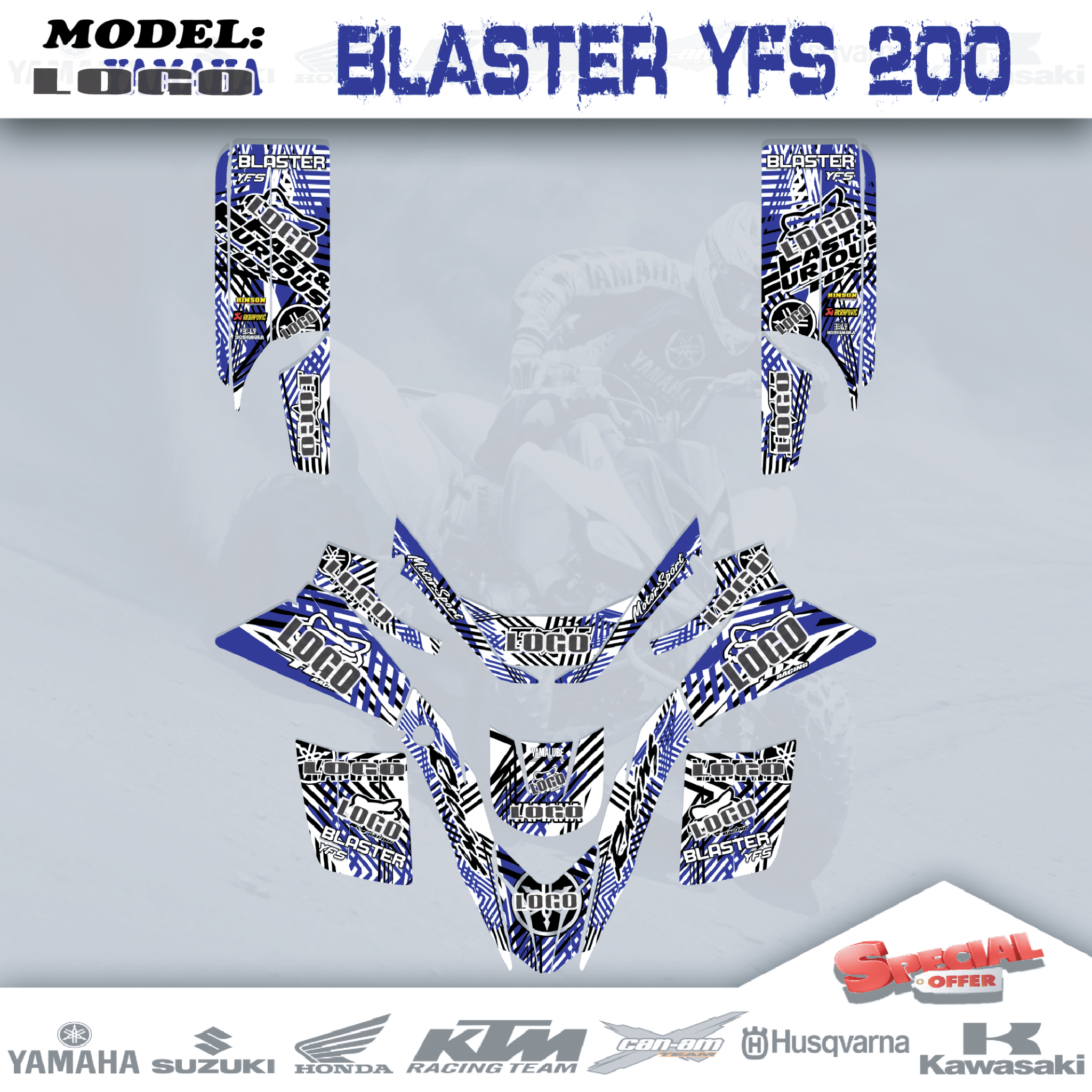 Graphics Kits Decals Stickers Blue 4 YAMAHA BLASTER YFS 200 1988-2006