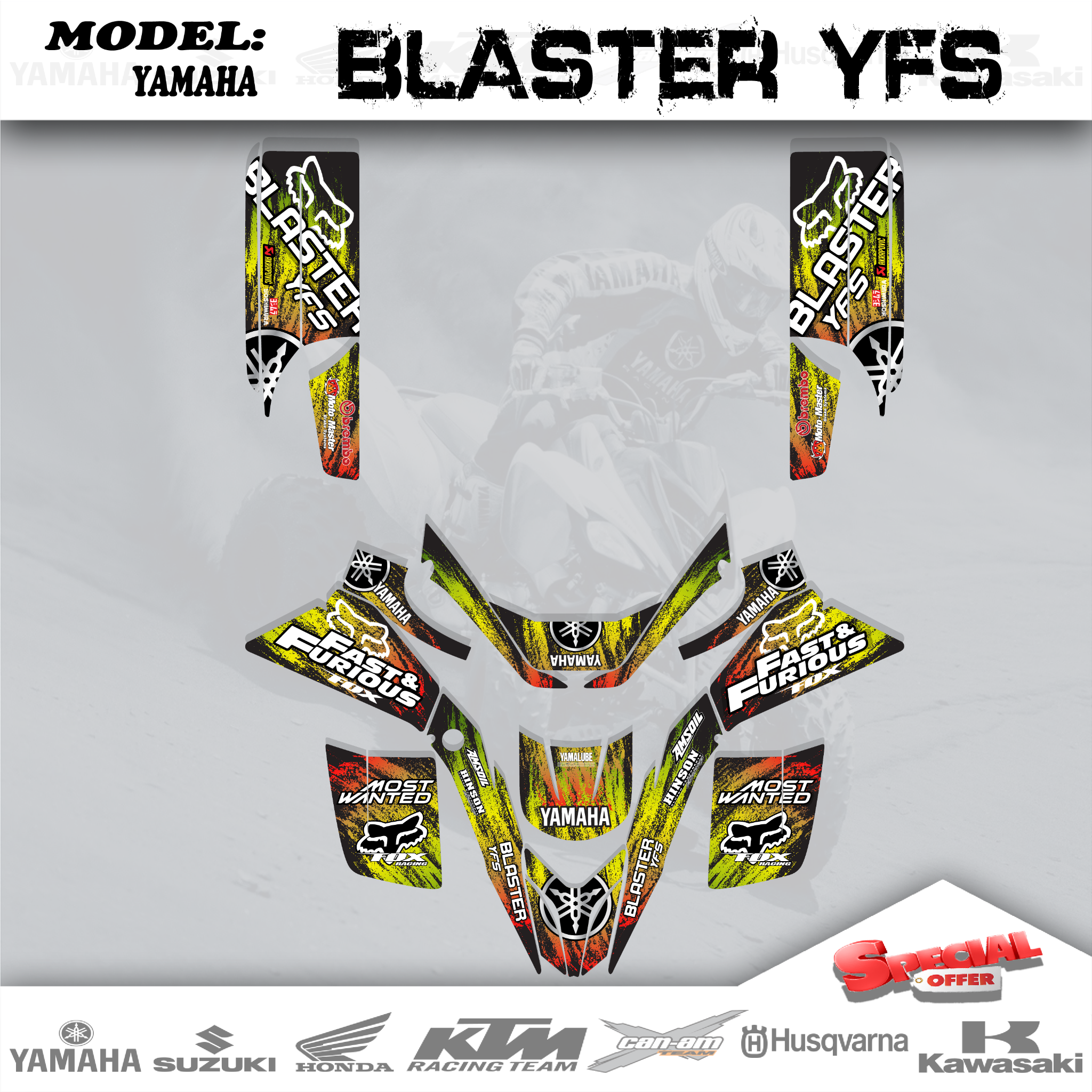 Graphics Kits Decals Stickers Fast 4 YAMAHA BLASTER YFS200 YFS 200  1988-2006