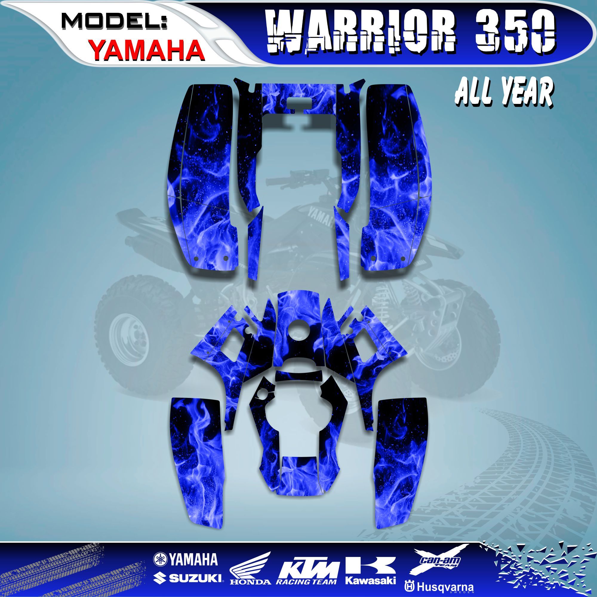 Graphics Kits Decals Stickers Flame Blue 4 YAMAHA WARRIOR 350 ALL YEAR