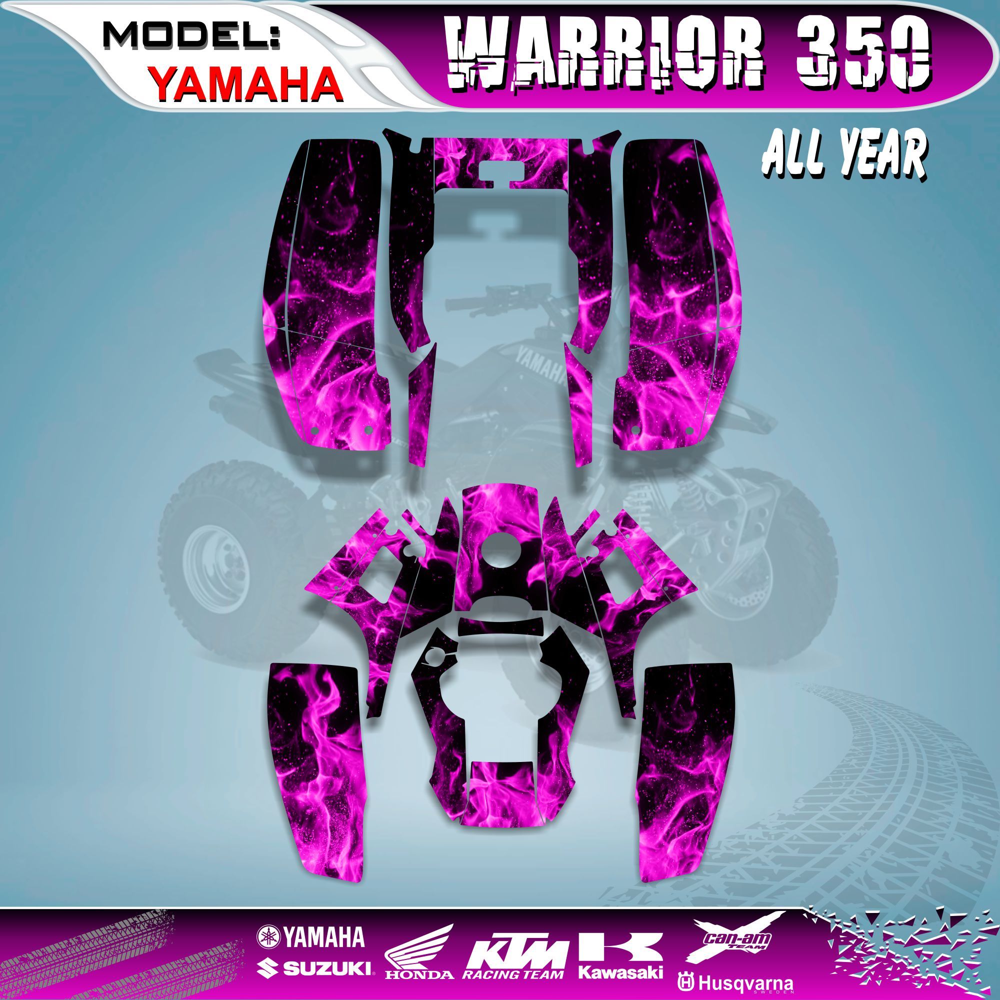 Graphics Kits Decals Stickers Flame Pink 4 YAMAHA WARRIOR 350 ALL YEAR