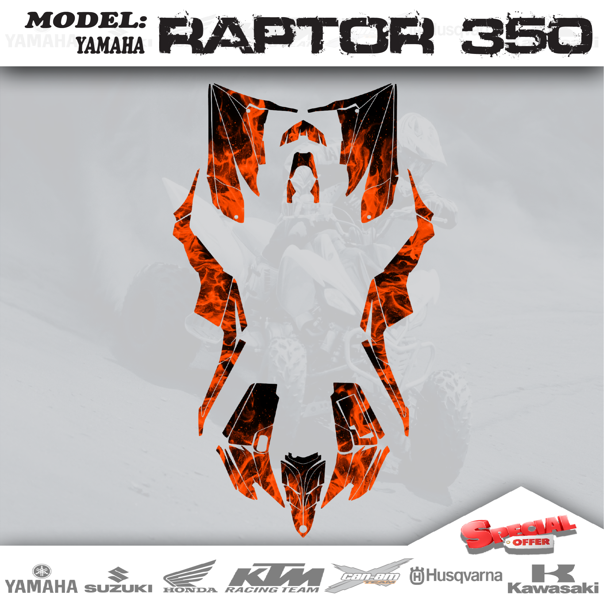 Graphics Kits Decals Stickers Flame Orange 4 YAMAHA RAPTOR 350 2004-2014