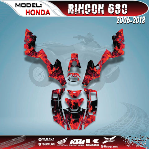 ATV Graphics Kits Decals Stickers Flame Red 4 HONDA RINCON 680 2006-2018