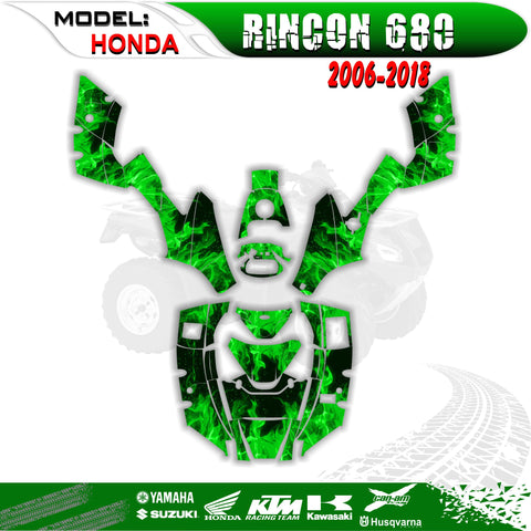 ATV Graphics Kits Decals Stickers Green 4 HONDA RINCON 680 2006-2018