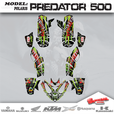 Graphics Kits Decals Stickers Monster For POLARIS PREDATOR 500 2003-2007