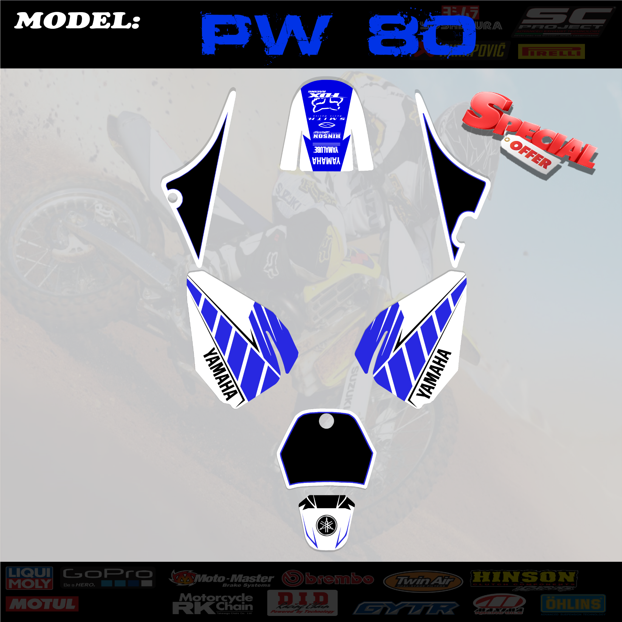 Graphics Kit Decals Stickers BLine  WhiteBlue Fits YAMAHA PW 80 PW80 1983-2020