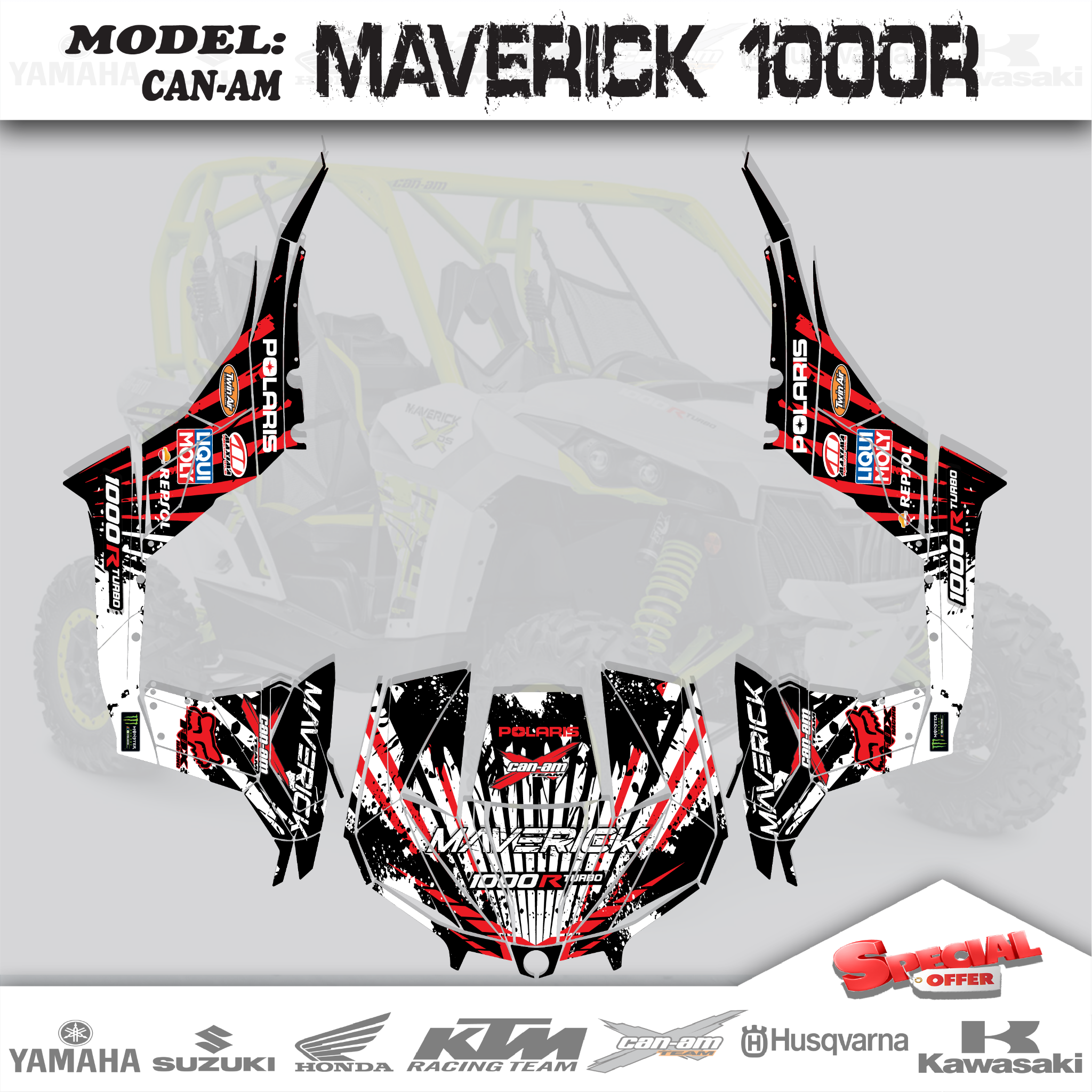 Graphics Kit Decals Stickers PaintStain White 4 CAN AM MAVERICK 1000R X RS TURBO