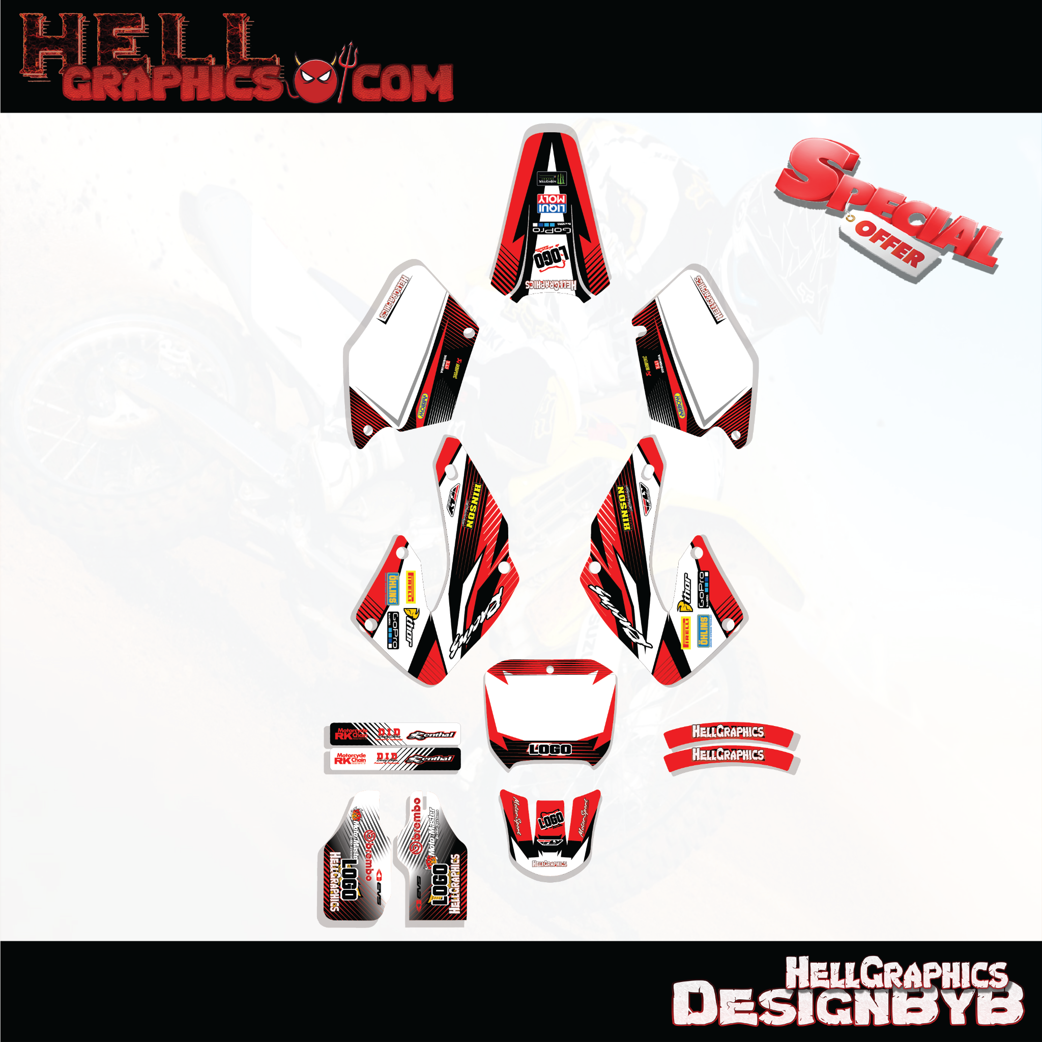 Graphics Kit Decals Stickers BLine  RW Fits HONDA CR 125 CR125 250 CR250 2000 01