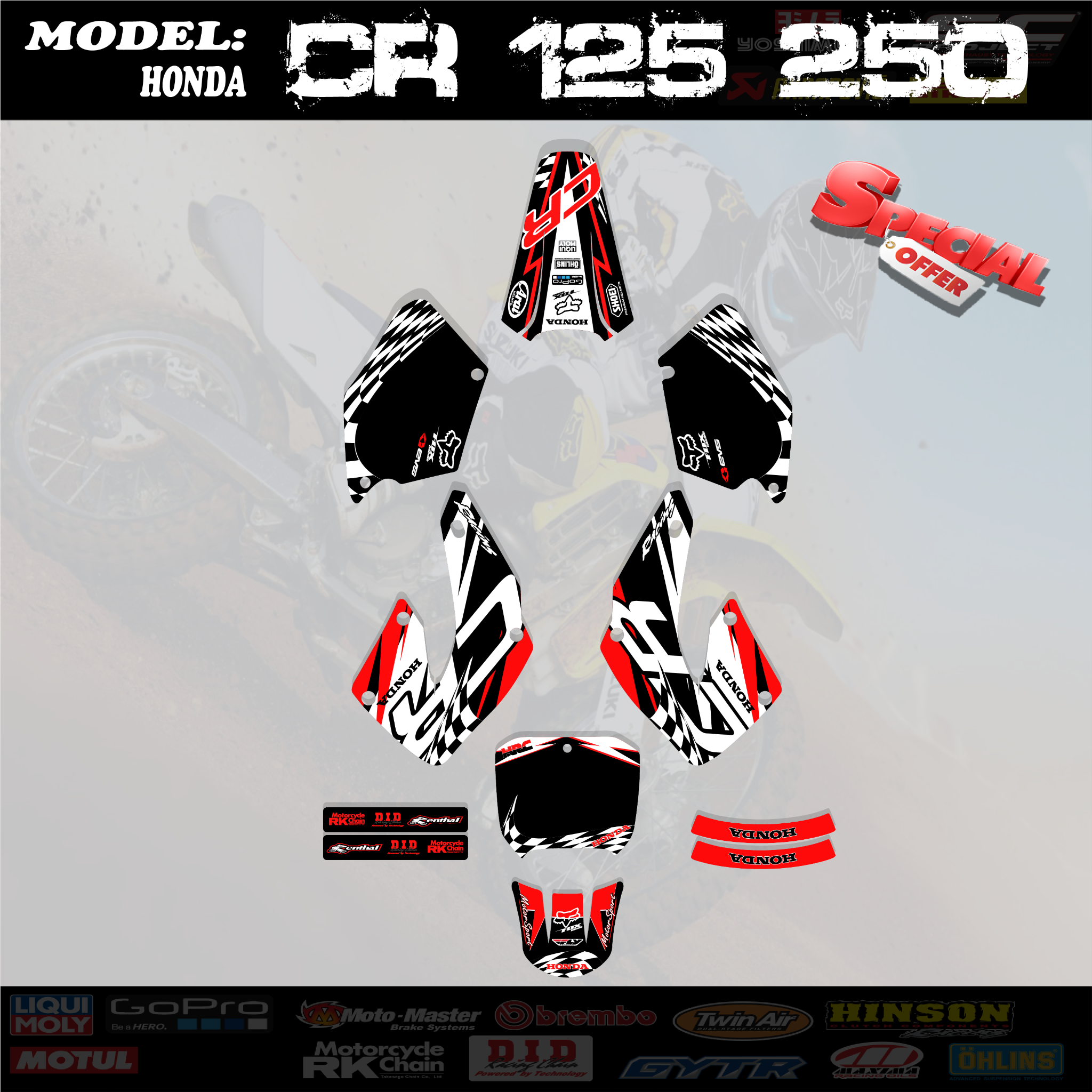 Graphics Kit Decals Stickers  For HONDA CR 125 CR125 250 2000-2001