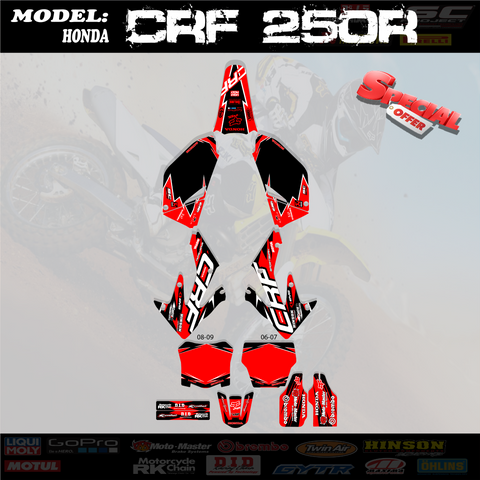 Red & Black Shift Graphics Kit 4 2006-09 Honda Crf250R CRF 250 250R Shroud Decal