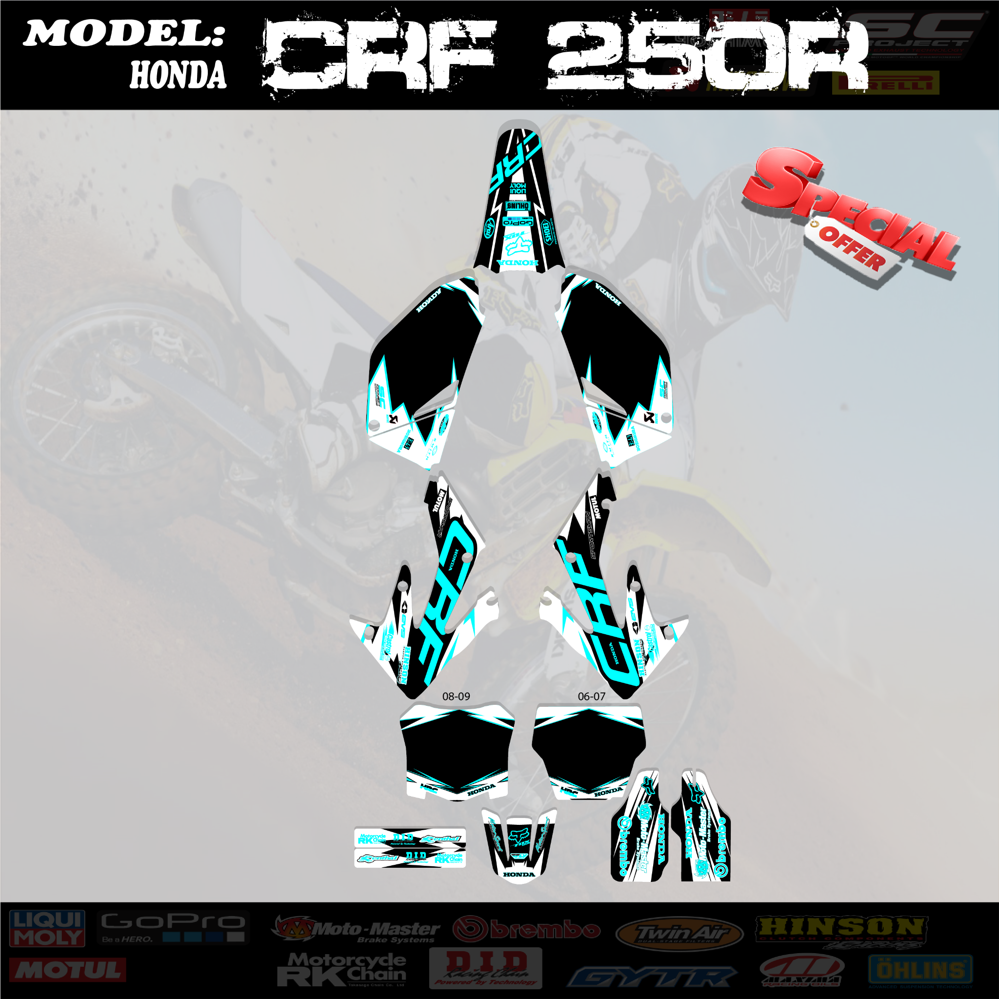 Shift Graphics Kit 4 2006-09 Honda Crf250R CRF 250 250R Shroud Decal