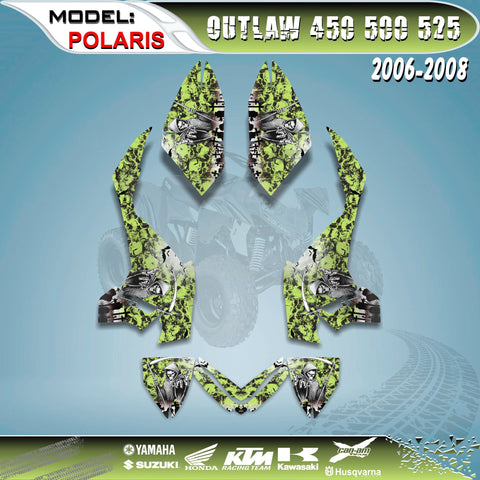 ATV Graphics Kit Reaper Green Decals 4 Polaris Outlaw 450  500 525 2006-2008
