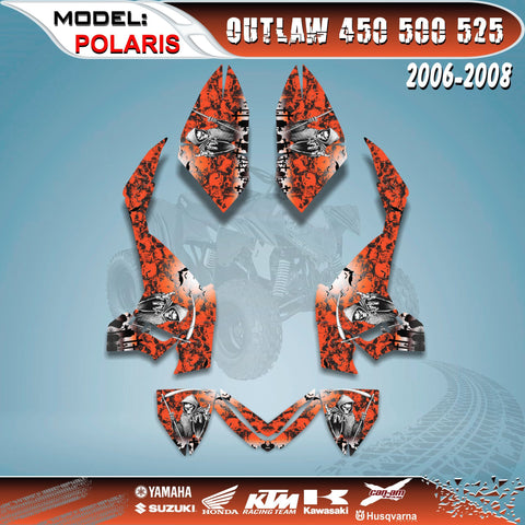 ATV Graphics Kit Reaper Orange Dark Decals 4 Polaris Outlaw 450  500 525 2006-08