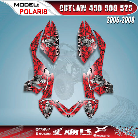ATV Graphics Kit Reaper Red Decals 4 Polaris Outlaw 450  500 525 2006-08