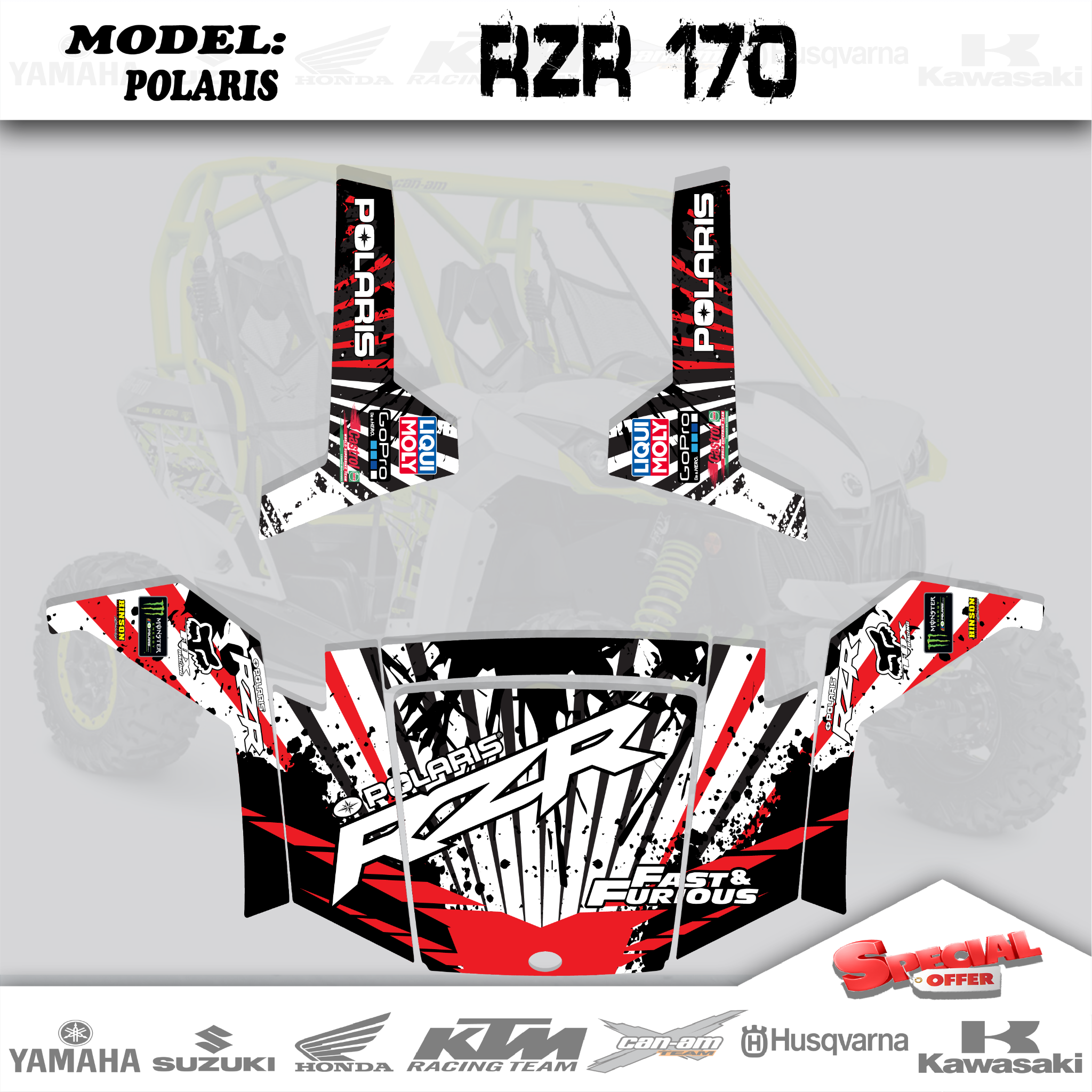 UTV GRAPHICS KIT DECALS STICKER  4 Polaris RZR170  Wrap Kids RZR 170 All Years