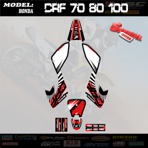 GRAPHICS KIT DECALS STICKERS 4 BLine Red HONDA CRF 70 80 100 ALL year Models