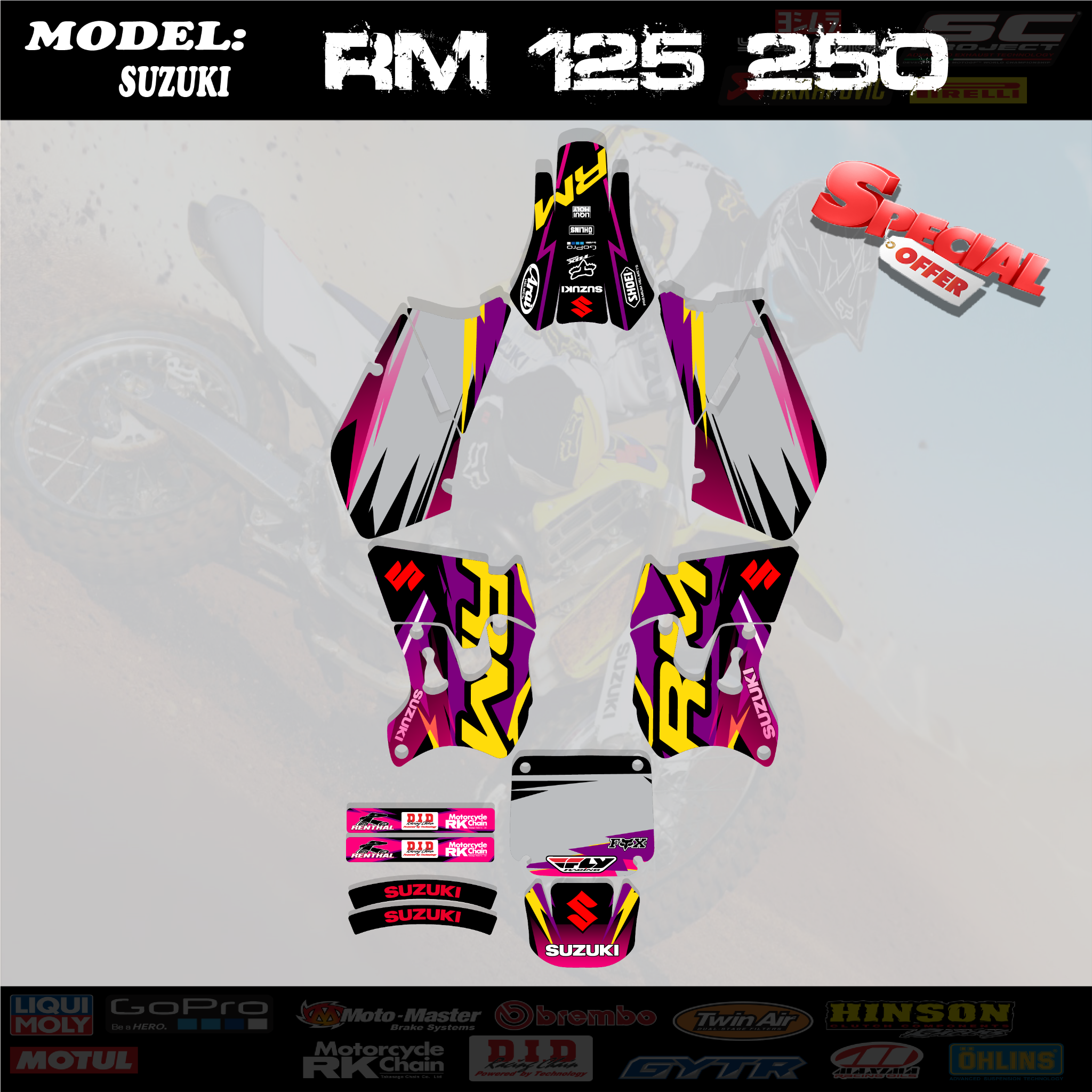 BLine Purple Graphics Kit Decal 4 SUZUKI RM125 RM250 1996-1998 RM 125 250