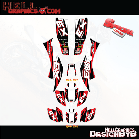 Hell Graphics Kit Decals EX Red FITS HONDA TRX 400EX, TRX400EX 1999-2007