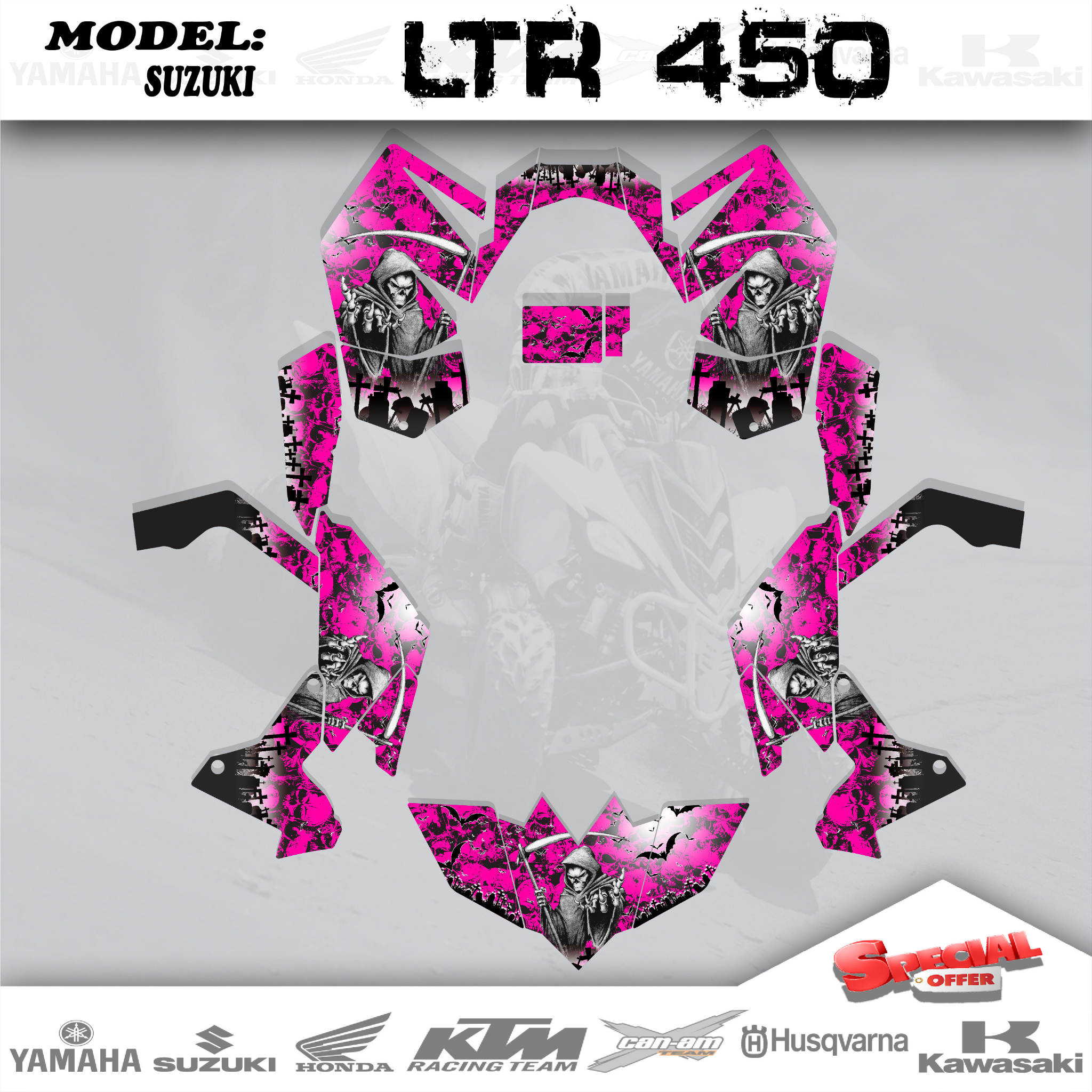 Graphics Kit Decals Stickers ATV Reaper Pink  4  Suzuki LTR 450 2006-2014