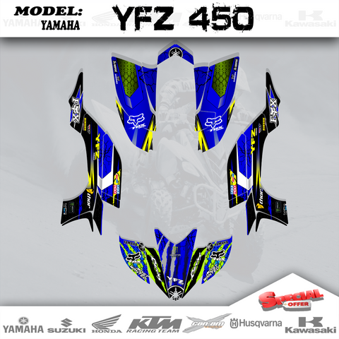 Blue Wrap Graphics Kit Decals ATV 4 Yamaha YFZ 450  2003-2008