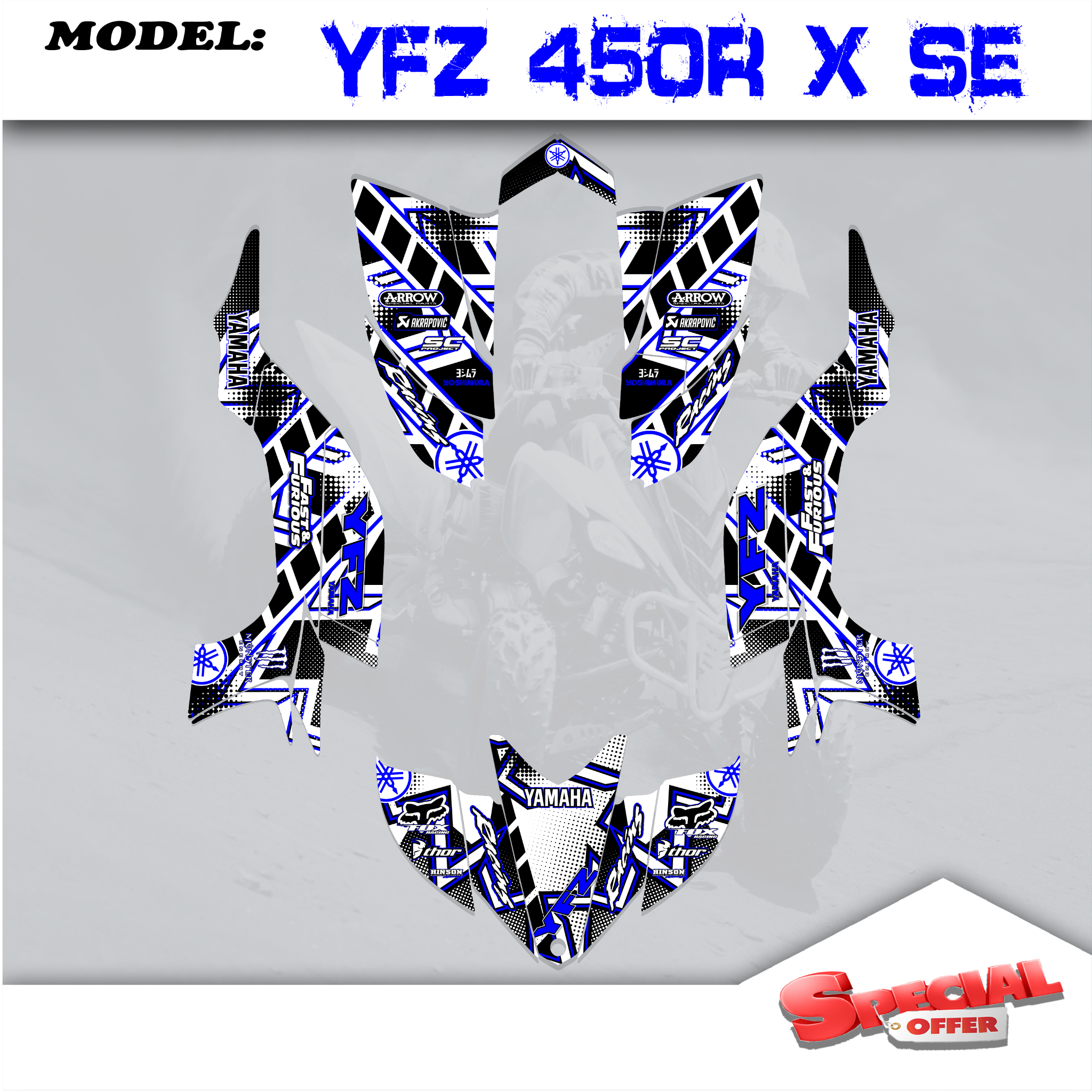 Bline White Graphics Kit Decals Stickers ATV 4 Yamaha YFZ 450  YFZ450 2003-2008