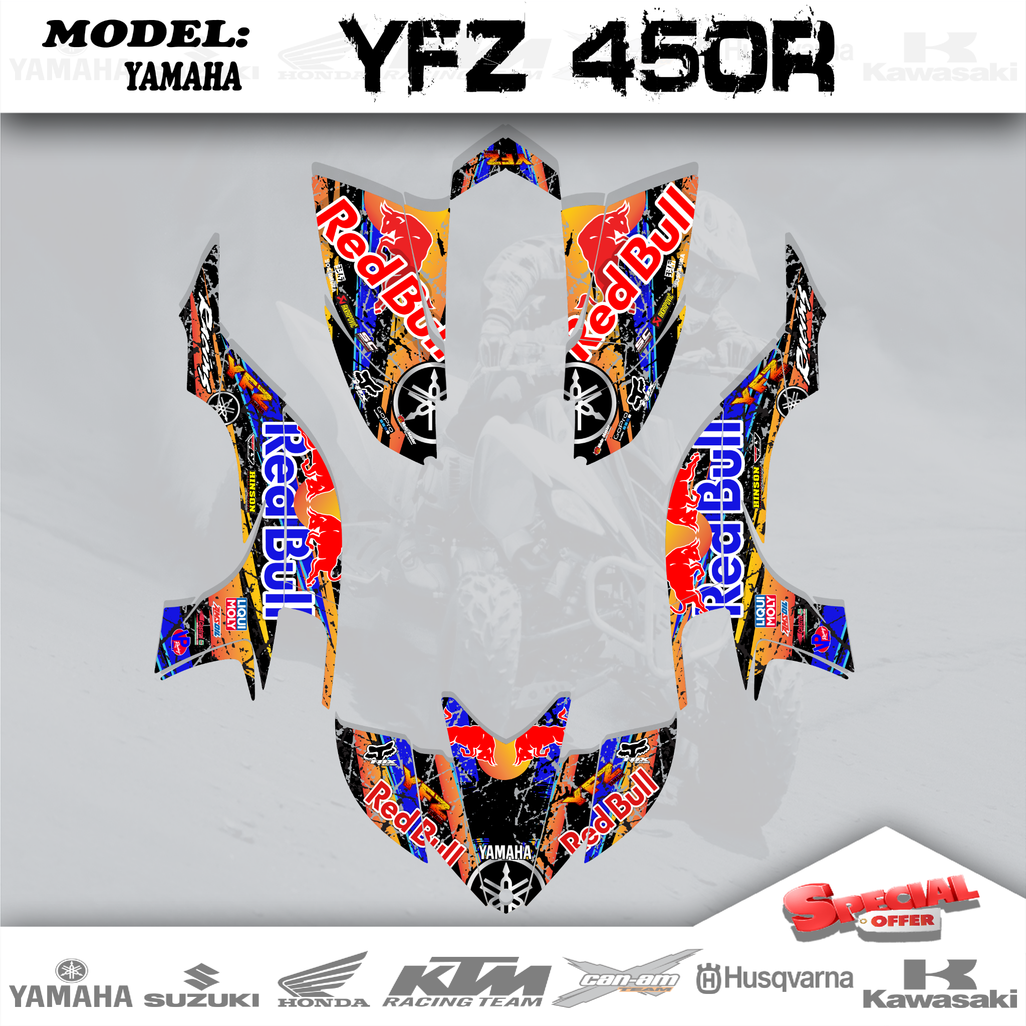 RB1 Red Wrap Graphics Kit Decals ATV 4 Yamaha YFZ 450  2003-2008