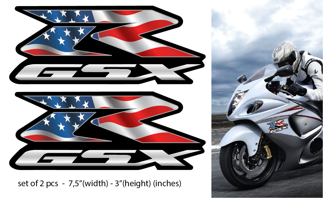 2 Custom American Flag GSXR Decals 600 Stickers 750 1000 hayabusa 1300 USA 1100