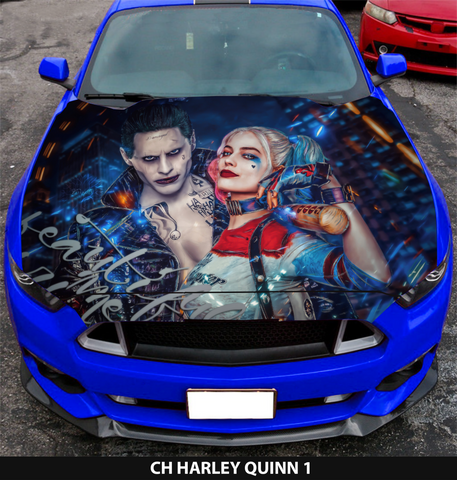 Harley Quinn & Joker Smile  Car Hood Vinyl Wrap  Graphics Decals Custom Sticker