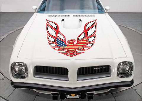 42" X 42" Firebird  Car Hood Graphic Decal Sticker For Pontiac Trans Am USA FLAG