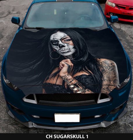 Vinyl Car Hood Wrap Full Color Graphics Decal Sticker Sugarskull Skull Girl