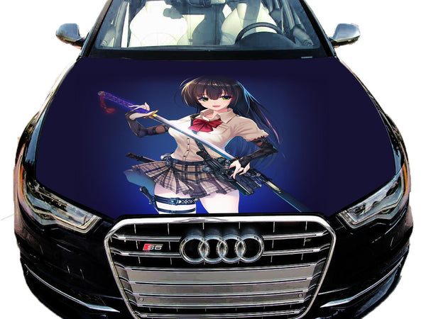 Cute Anime Girls Graphics Car Hood Vinyl Wrap Decal Full Color Custom Sticker