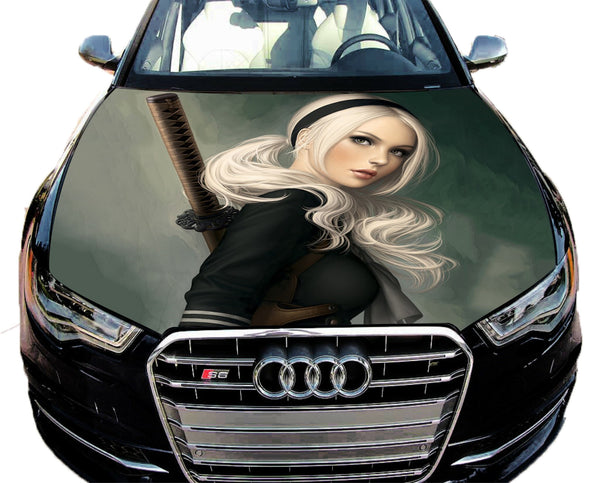 Katana Girl Car Hood Wrap Decal Vinyl Sticker Full Color Graphic Fit Any Car S