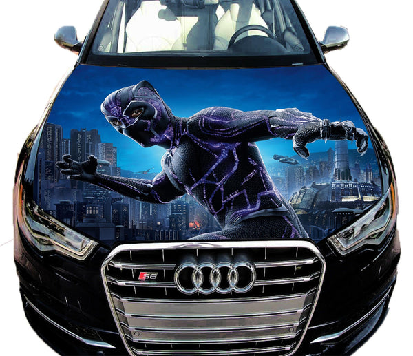 Vinyl Decal Black Panther Marvel Portrait Car Hood Wrap Full Color Top Graphics Sticker