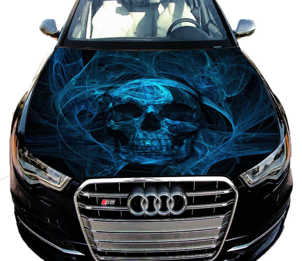 Vinyl Decal Blue Skull Car Hood Wrap Full Color Top Graphics Sticker