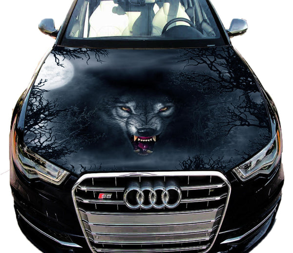 Vinyl Car Hood Wrap Full Color Graphics Decal Snarling Night Wolf Sticker